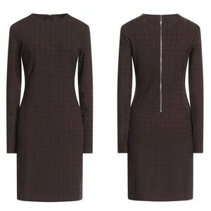 Givenchy 4G Monogram Knit Sheath Long Sleeve Dress in Chocolate Brown